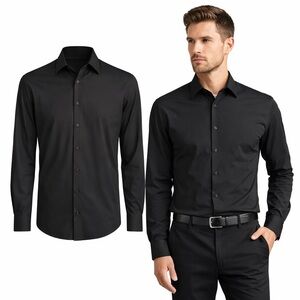 Nautica Black Slim Fit Button Down Shirt | Stretch | Long Sleeve | M 15–15.5